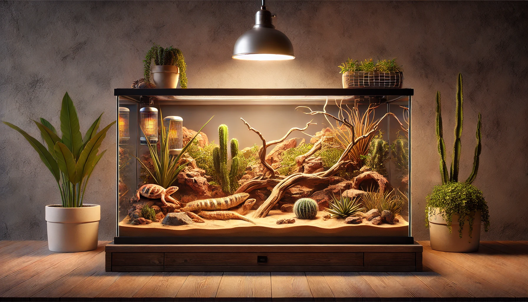 It is a thirty to 40 gallon reptile tank which has been given natural furnishing.